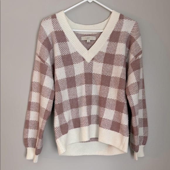 LOFT Plaid V-Neck Sweater - Picture 2 of 5